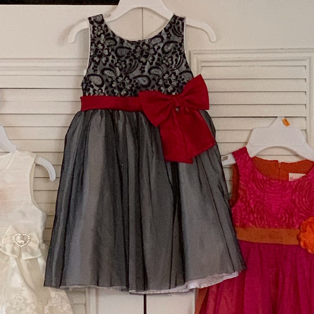 Girls Dress Black Lace with Red bow